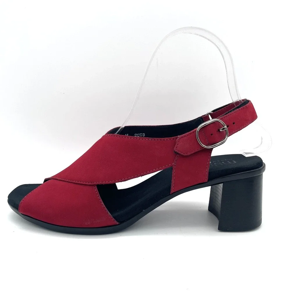 Munro Red Nubuck Leather Slingback Heels Womens 7.5M Comfort Sandals USA